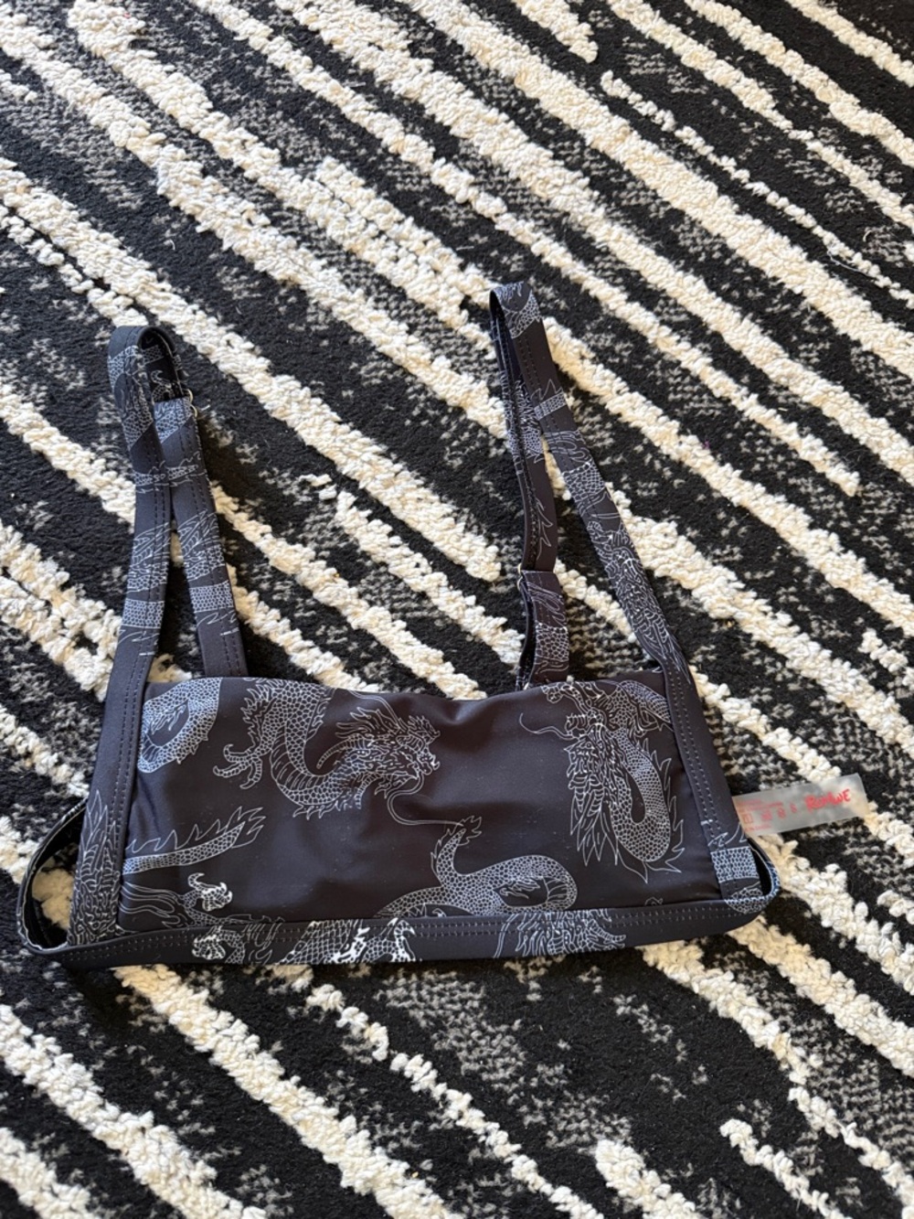 ROMWE Black Dragon Print Bikini Top